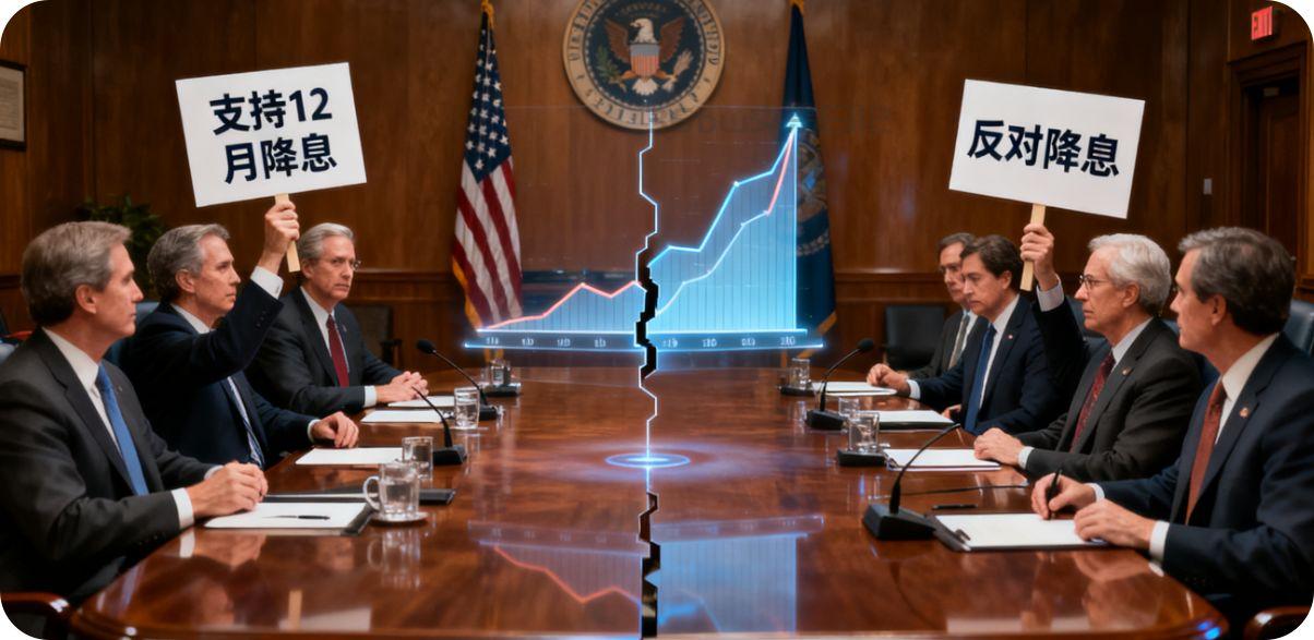 美联储内部对12月降息的分歧公开化，打破了市场的单向预期，市场从“交易降息”转向“交易不确定性”，等待关键数据一锤定音。